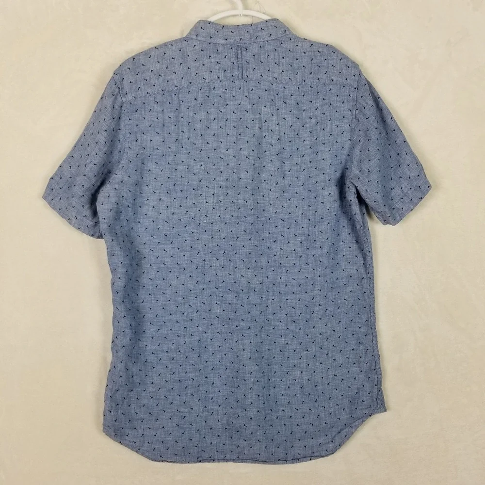 Banana Republic Button Front Shirt Mens Medium Tall Blue Linen Camden Fit Print